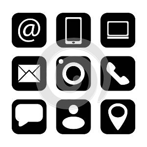 Set of flat black icons. Signs for business and interface design. Symbols in the app. Graphic communication media. Emoji.